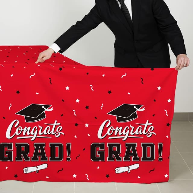 Detalle de Gatherfun Graduation Party Decorations Class Red “Congrats Grad” Tablecover Set (3 pcs) 54"x108