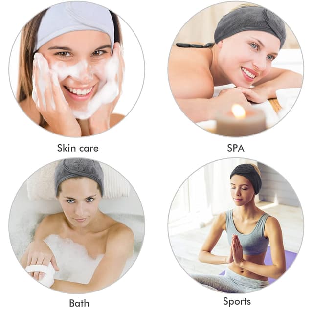 Detalle 2 de KinHwa Kosmetik Stirnband aus Frottee & Mikrofasern (Klettverschluss), 3er-Set Schwarz