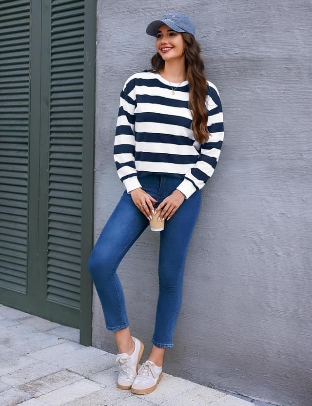 Thumbnail 6 de Aottori Sudadera Mujer Rayas Oversize Algodón