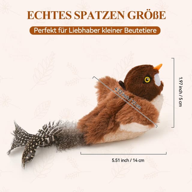 Detalle de LIFLIX Jouet interactif pour chat “Petit Oiseau” battant des ailes, rechargeable USB avec herbe à chat