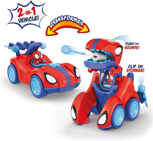 Detalle de MARVEL Spidey-Rex Racer (Spidey and his Amazing Friends) 8-inch transforming vehicle with sounds