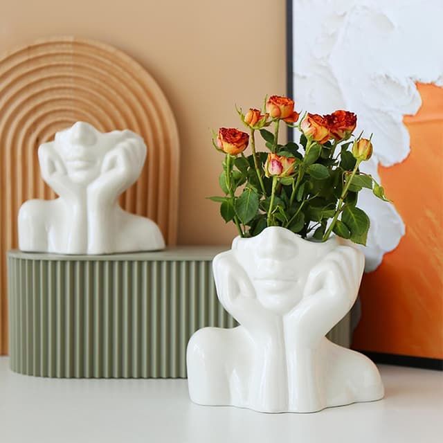 Detalle de CEMABT set di 2 vasi in ceramica per il viso: decorazione moderna da tavolo