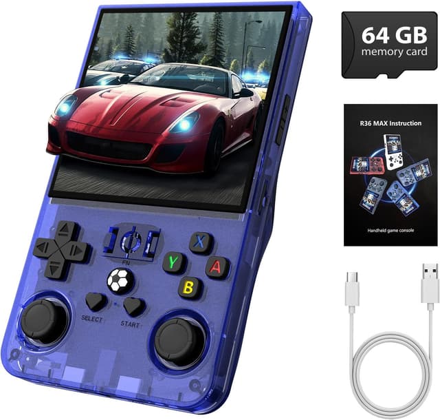 Detalle de Retro Handheld Game Console R36MAX mit 4,0" IPS-HD-Display, 4.000-mAh-Akku und vorinstallierten Spielen (blau)