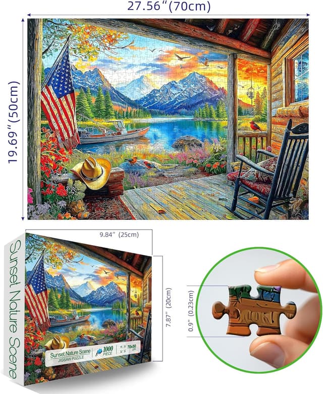 Detalle de Lake Village 1000-Piece Jigsaw Puzzle (Sunset Nature Scene) for Adults