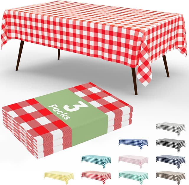 Detalle de Smiry 3-Pack Red Gingham Disposable Tablecloths (54" x 108")