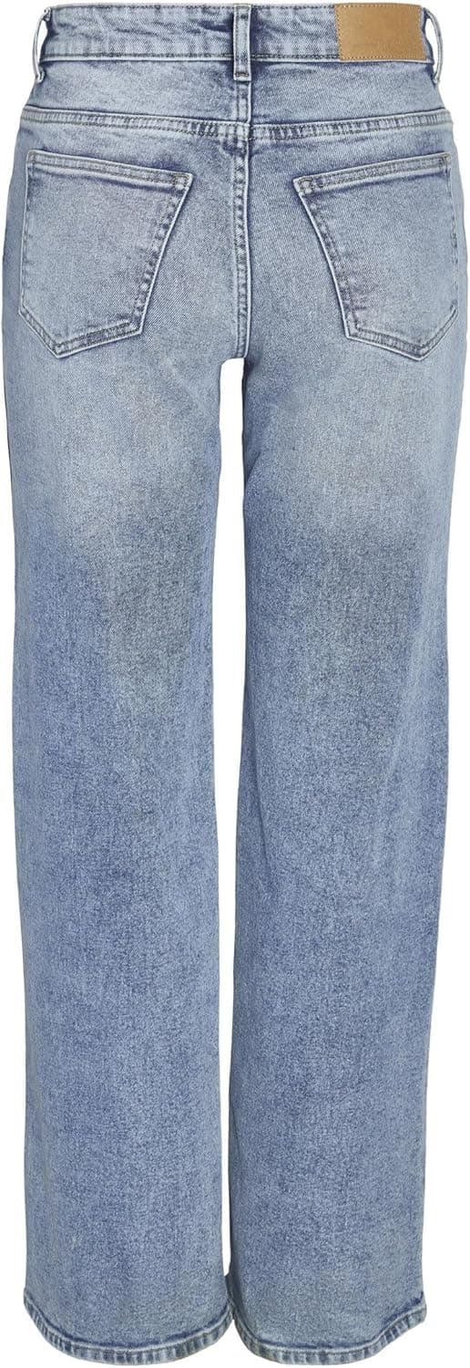 Detalle de Noisy May NMYOLANDA wide leg denim jeans with regular rise and distressed finish