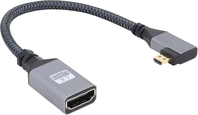 Detalle 2 de RIIEYOCA 4K Micro‑HDTV auf HDMI Kabeladapter (90°) – Micro‑HDMI Stecker auf HDMI‑Buchse, Aluminium, 20 cm