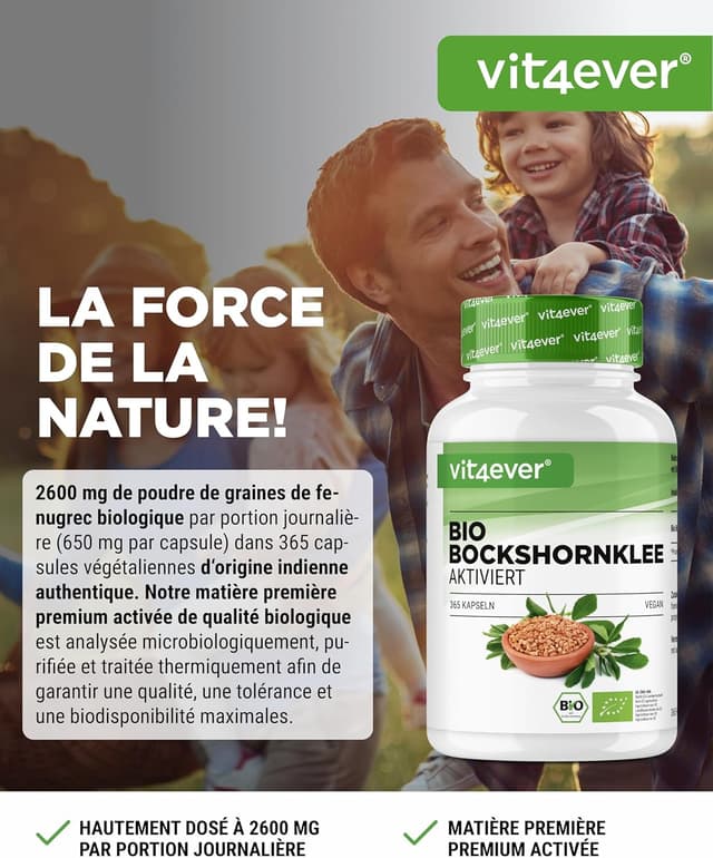 Detalle 2 de Fenugrec Activé Bio – 365 capsules végétaliennes (650 mg/capsule) – Fenugreek certifié bio