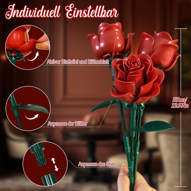 Thumbnail 4 de Rot Rosenstrauß Bausatz 12 künstliche Rosen