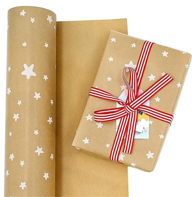 Thumbnail 4 de 15m Kraft White Star Wrapping Paper Roll