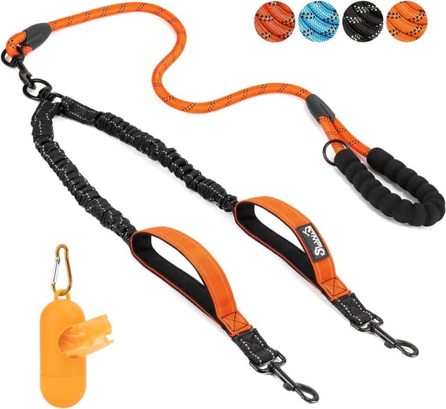 Thumbnail 6 de SlowTon Doppelleine für 2 Hunde mit 360° Drehverschluss, reflektierenden Streifen und gepolsterten Griffen