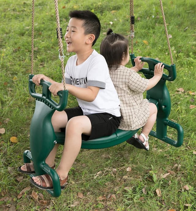 Detalle de Outdoor Swingset Plastic Double Glider Playground Patio Swing for 2 Kids, Green