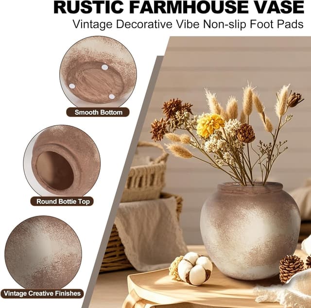 Thumbnail 4 de Rustic Ceramic Vase 6in brown