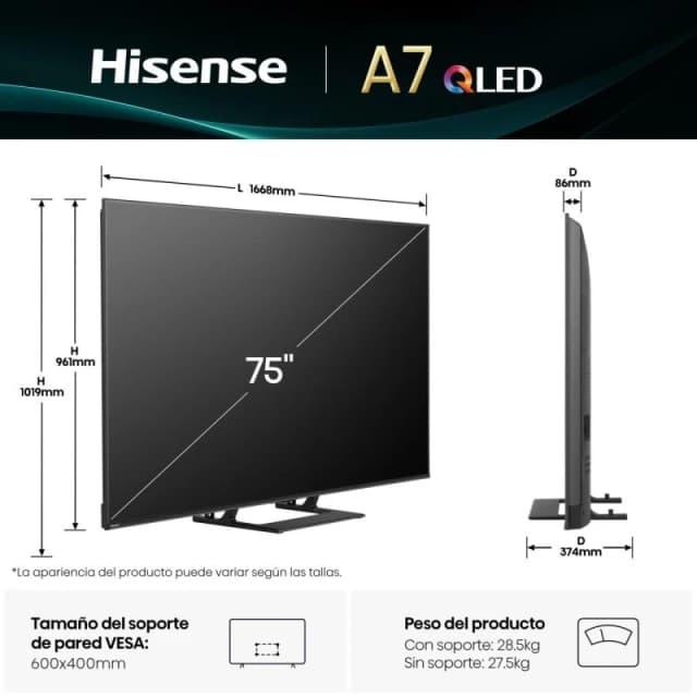 Detalle 2 de Hisense 75A7Q televisor 75″ 4K Dolby Vision