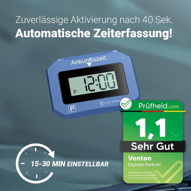 Detalle 2 de VENTON V2 Elektronische Parkscheibe (mit KBA-Zulassung) – automatische Parkuhr mit Nachtmodus & SOS