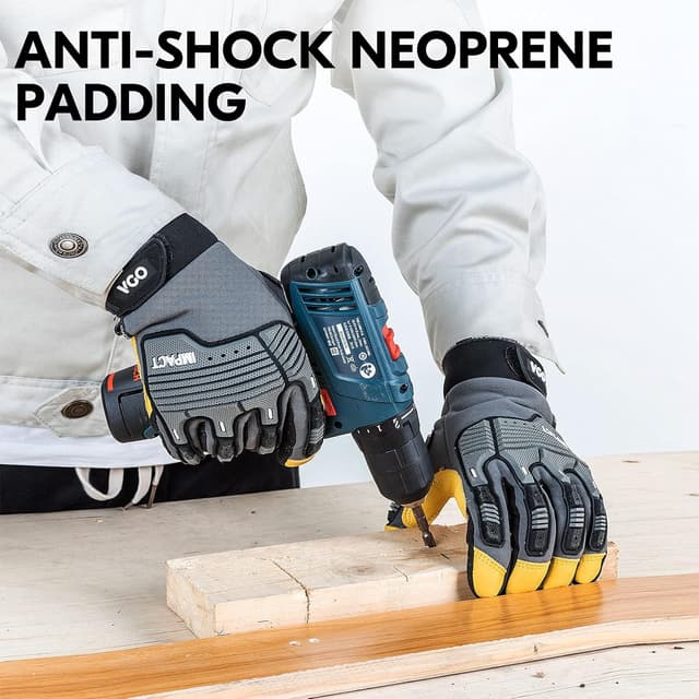 Detalle 2 de Vgo Work Gloves for Men with Touchscreen Palm in Cowhide Leather (Heavy Duty, Anti-Impact) – 1 Pair (L)