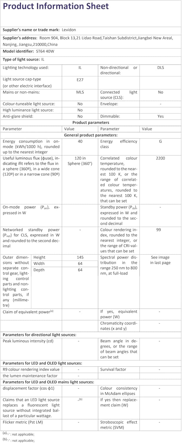 Thumbnail 3 de Levidon ST64 40W vintage filament bulb, pack of 6