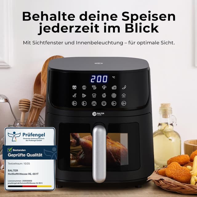 Detalle 2 de Balter HL-551T Heißluftfritteuse (Airfryer) XXL, 5,5 l, mit Sichtfenster & 12 Programmen