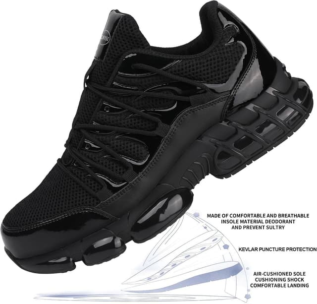 Detalle de NIFOFISE steel toe cap trainers – lightweight breathable safety work shoes with non-slip sole