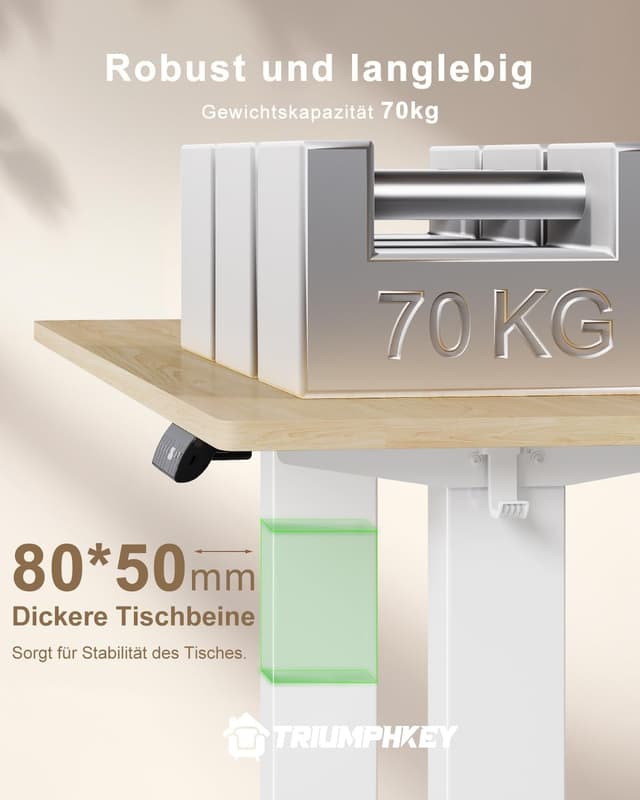 Detalle 2 de TRIUMPHKEY höhenverstellbarer Schreibtisch 160x80 mit USB-Ladeanschluss, 3 Memory-Steuerung und Kabelkasten (beige)