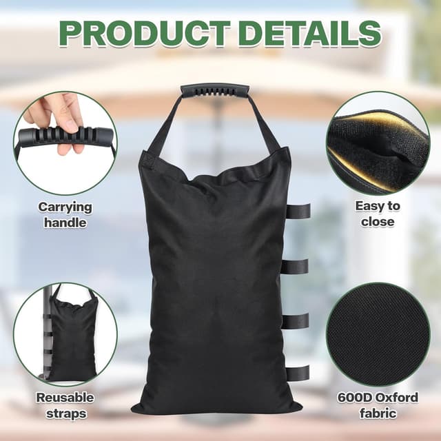 Detalle 2 de Adiwo 4-teiliges Gewichtsset für Pavillon-Sandsäcke (600D Oxford), zum Befüllen mit Griff, 45 x 30 cm