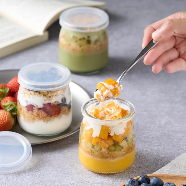 Detalle 2 de Danmu Art 200ml Yogurt Pudding Glass Jars (6 pack) with Plastic Lids