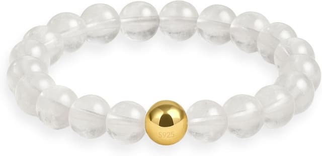 Thumbnail 6 de GD GOOD.designs EST. 2015 Anneau antistress en pierres naturelles avec perle S925 dorée – bague élastique femme taille 54-60