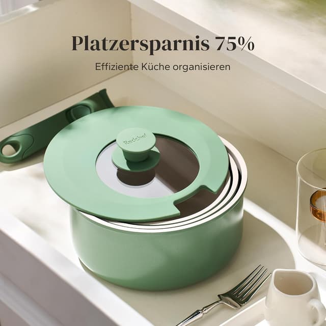 Thumbnail 6 de Redchef Töpfe-Set mit abnehmbaren Griffen (16/18/20 cm) + 3-in-1 Deckel für Induktion & weitere Herdarten – grün