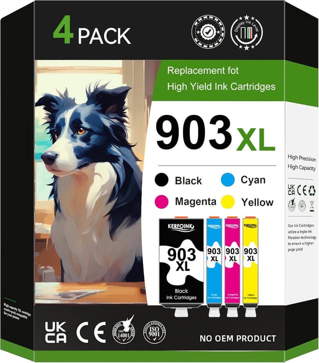Detalle de KERFOINK 903XL Multipack kompatible Druckerpatronen für HP Officejet Pro 6950/6960/6970 (CMYK, 4er-Pack)