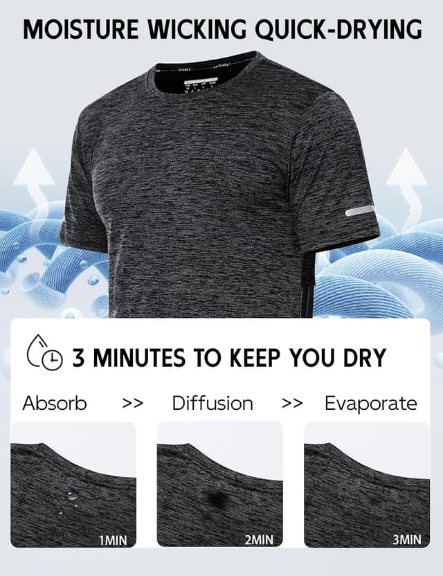 Detalle 2 de MAGCOMSEN Herren Sportshirt Kurzarm – schnelltrocknendes Lauf- und Funktionsshirt aus Polyester