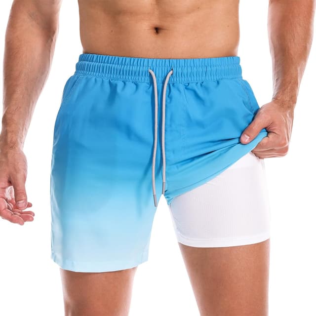 Detalle 2 de Danfiki men’s 2-in-1 swimming shorts with mesh compression liner and zipper pockets (gradient quick-dry)