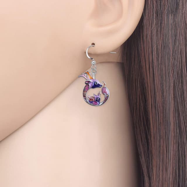 Detalle 2 de Boucles d’oreilles pendantes LONYOO à thème animaux (émail) pour la Fête des Mères