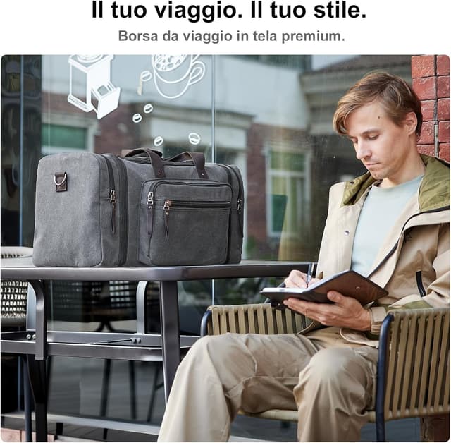 Detalle de EKOROMIER Borsa da Viaggio in Tela 55L espandibile per uomo – borsone weekend e bagaglio a mano