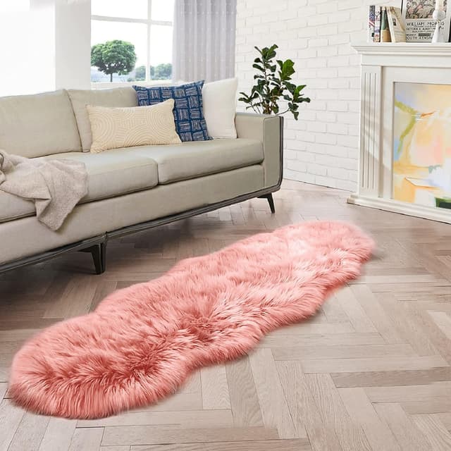 Detalle de ORINOVA Tapis Rose 60x180 cm en fausse peau de mouton (faux mouton/moumoute) pour descente de lit