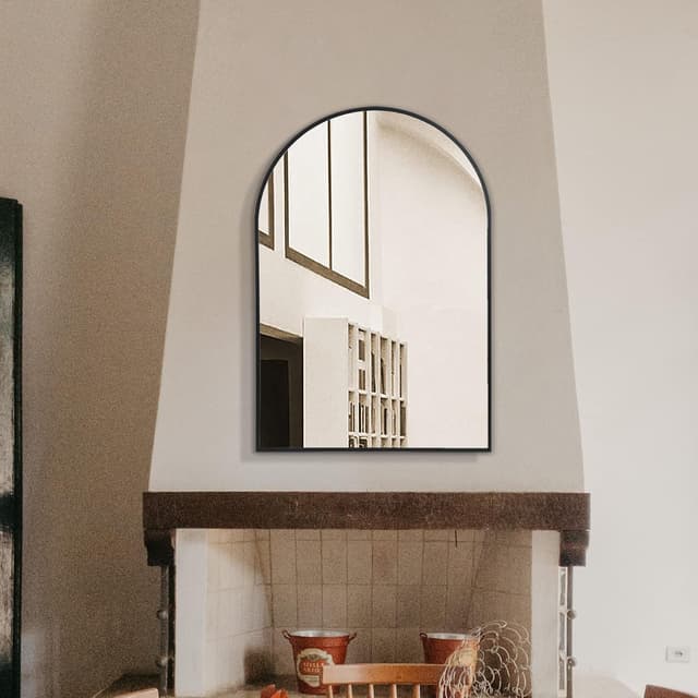 Detalle de Arched Wall Mirror for Bathroom & Vanity, 24x36 Black Metal Frame, Shatterproof Glass