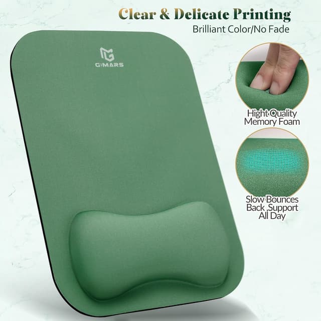 Detalle 2 de Gimars Tappetino Mouse con poggiapolsi in memory foam e base antiscivolo (verde scuro) 28×21 cm