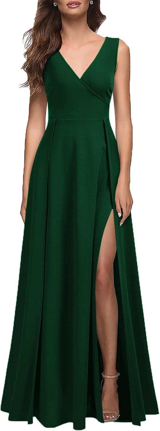 Detalle de MUSHARE Women’s V-Neck Sleeveless Split Formal Dress (Maxi Cocktail Prom Style)