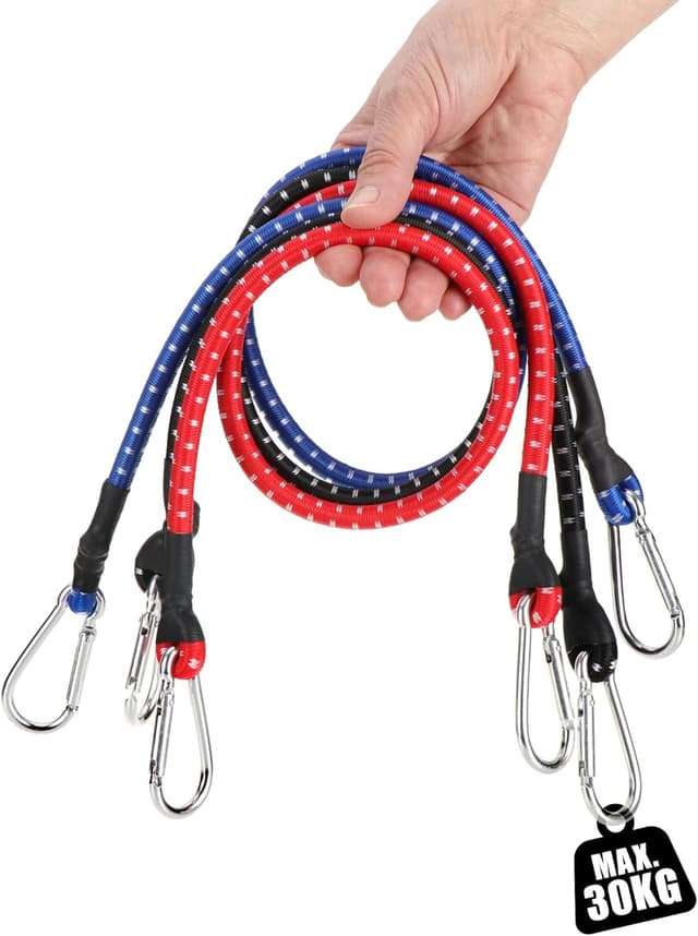 Detalle de COM-FOUR 3 sangles élastiques avec mousquetons (lot de 3, 80 cm) pour vélos, voitures et bagages