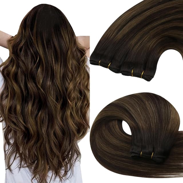 Detalle de YoungSee Echthaar Tressen Braun – Weft Extensions in Dunkelbraun zum Einnähen, 50 cm, 100 g