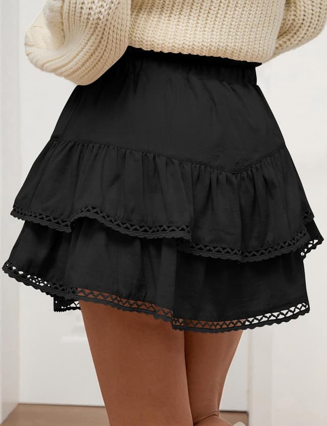 Detalle de LOMON Flowy Skorts for Women Ruffle Tiered High Waist Crochet Skirt-Shorts