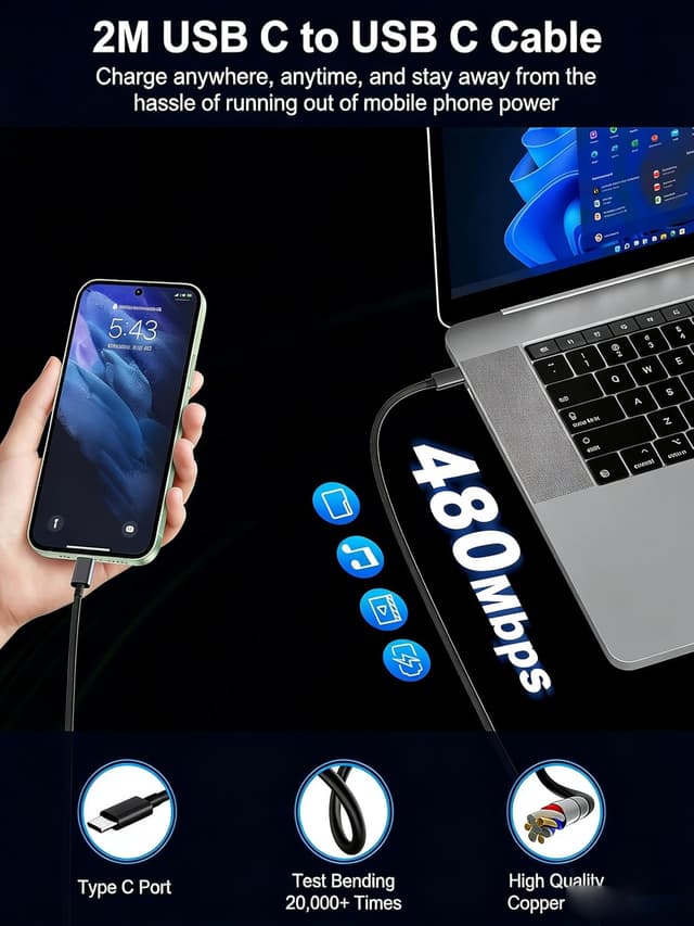 Detalle de Bamkey caricatore USB-C 45W con cavo da 2 m per Samsung Galaxy e altri smartphone e tablet