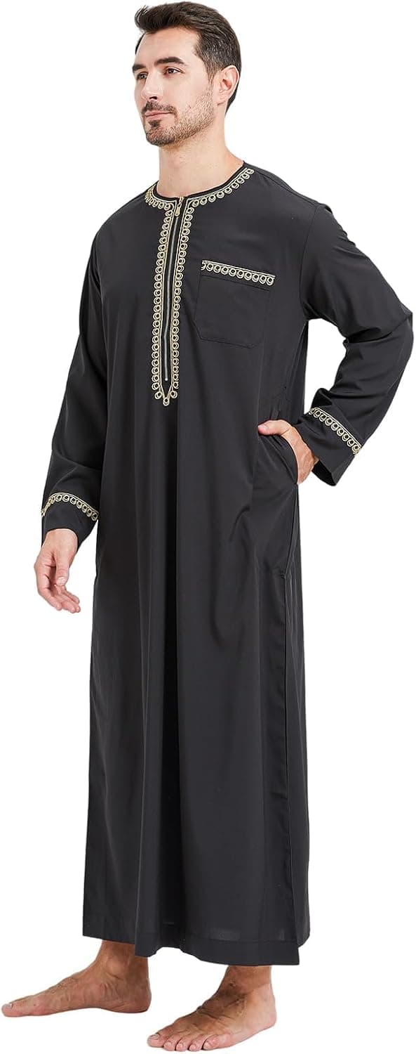 Thumbnail 2 de KRUIHAN Vêtements Musulmans Homme Kaftan Abaya Blanc Noir