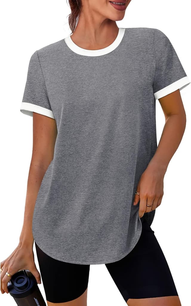 Detalle de Womens Workout Tops Summer Short Sleeve Shirts with UPF 50+ Sun Protection (Color Block Gym Tees)