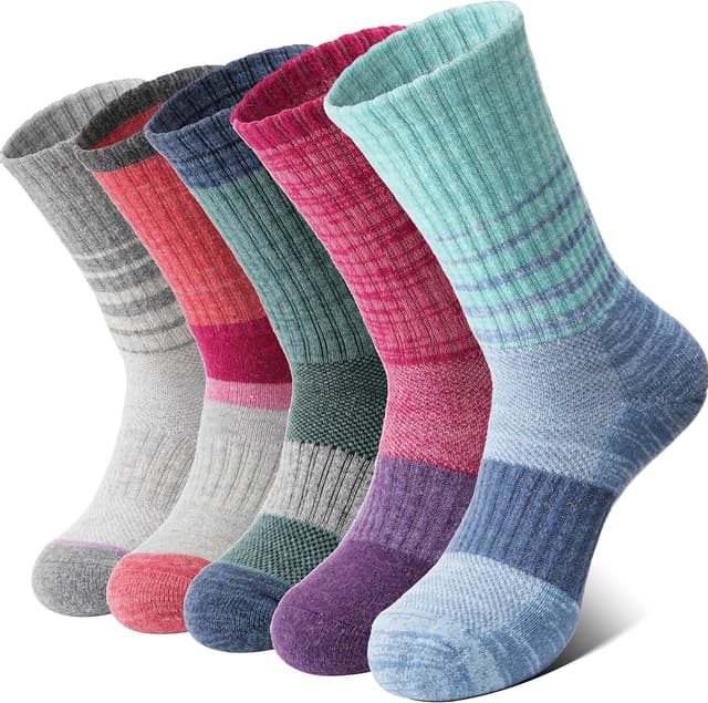 Detalle de MOSEY KOSY Merino Damen-Wandersocken (Thermosocken), 5 Paar – atmungsaktiv & gepolsterte Fußsohle