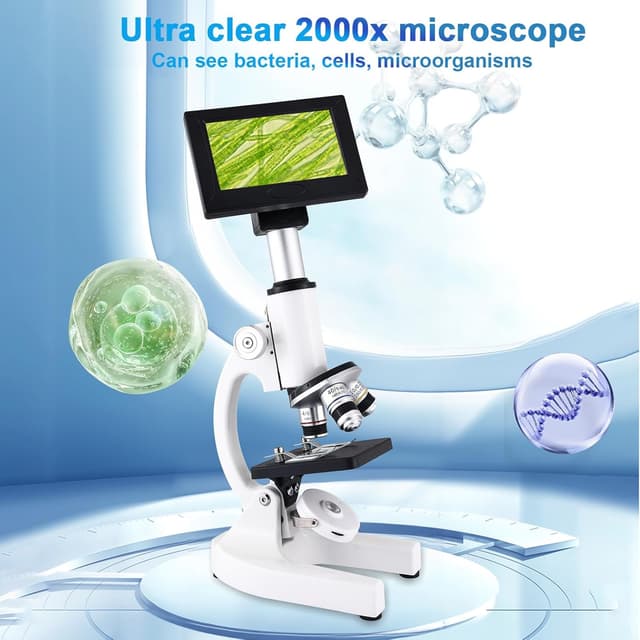 Detalle de Herwicm Microscope 40X–2500X with 4.3-Inch HD Display, LED Fill Light, and Starter Lab Kit (White)