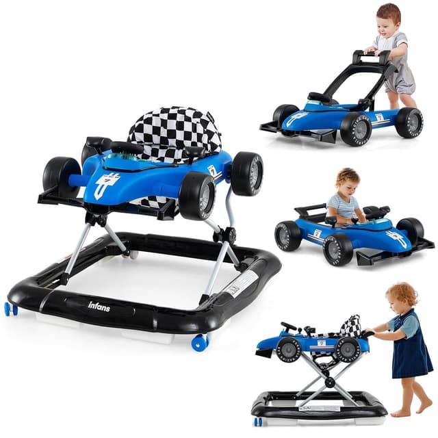 Detalle de INFANS 4 in 1 Baby Walker (Foldable Toddler Activity Center with Adjustable Height, Blue) — Music & Lights