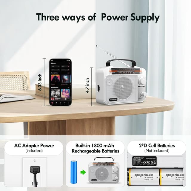 Detalle de Audiocrazy Radio portatile AM/FM 1800 mAh