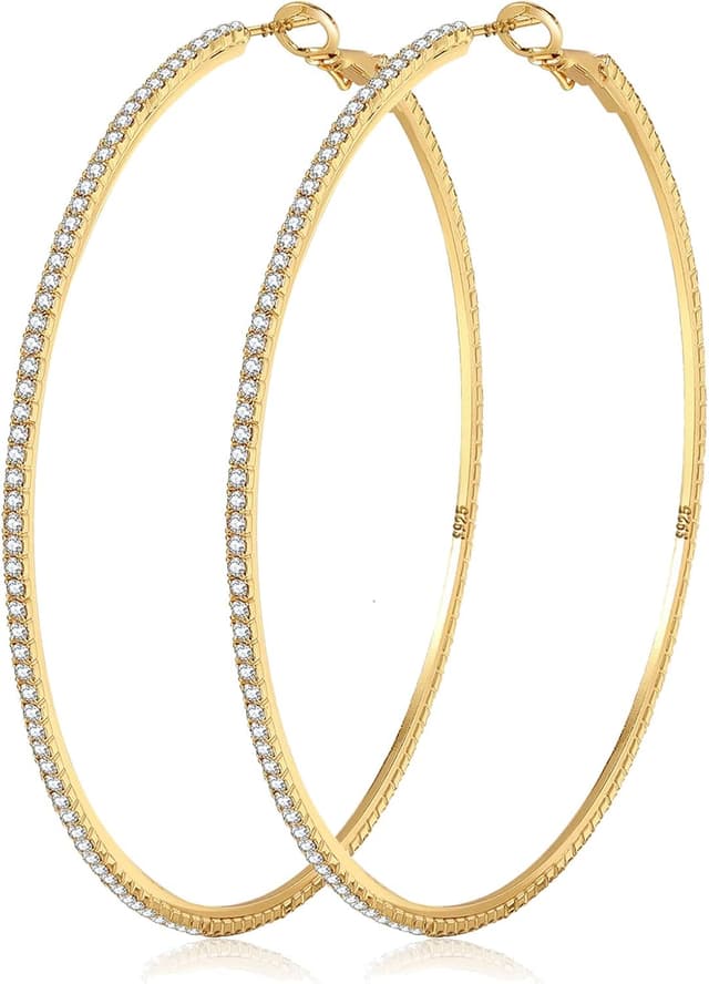 Detalle de MOROTOLE 14K Gold Strass Creolen – große Rhinestone Hoop Ohrringe (20–70 mm), hypoallergen