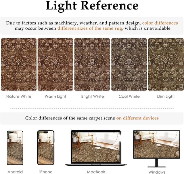 Thumbnail 5 de HUGEAR 8x10 Brown Floral Area Rug, Machine Washable 🏡