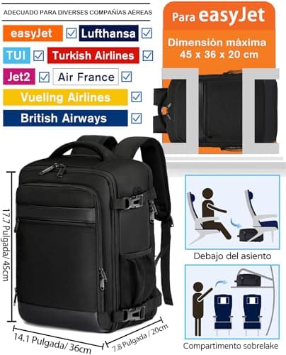 Detalle 2 de KLOSTAIN Mochila de cabina para avión 45x36x20 cm (30 L) con compartimento para portátil de 15,6”